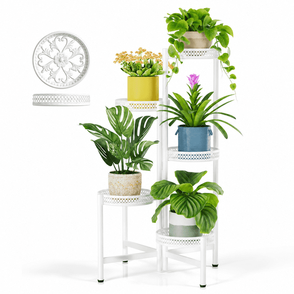 Metal Plant Stand Indoor Outdoor 5 Tier Tall Flower Pot Holder Potted ...