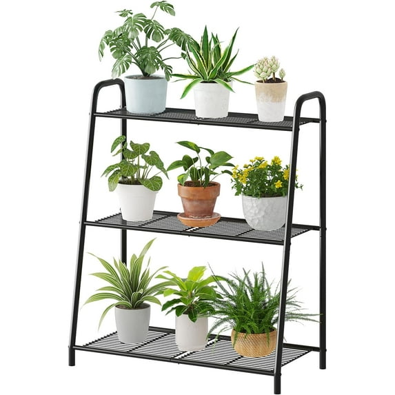 Metal Plant Stand Indoor Outdoor for Multiple Plants,3 Tier Plant Shelf,Large Heavy Duty Flower Holder Ladder Plant for Living Room, Patio, Balcony (Black)