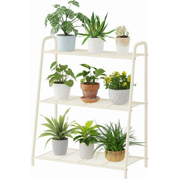 Metal Plant Stand Indoor Outdoor for Multiple Plants,3 Tier Plant Shelf,Large Heavy Duty Flower Holder Ladder Plant for Living Room, Patio, Balcony (White)