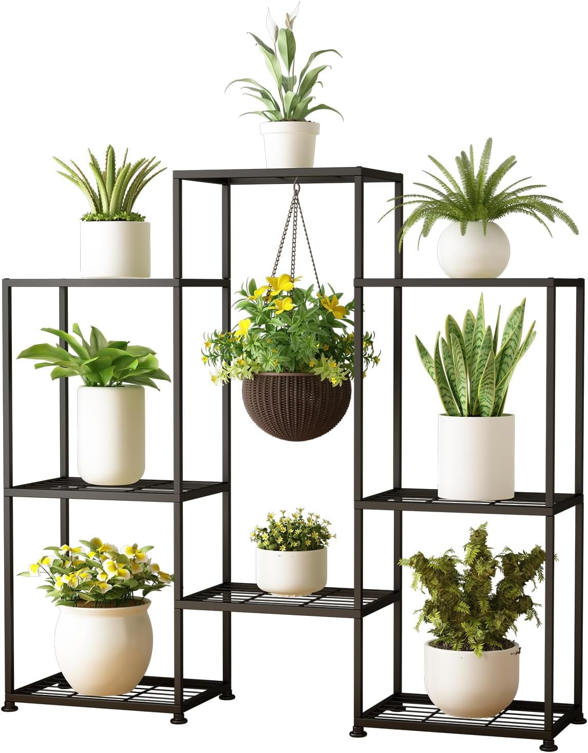 Black Coated 4-Tier Metal Plant Stand with 8 Shelves