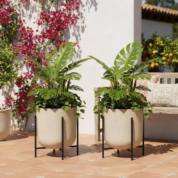 Metal Plant Stand for Large Planter Heavy Duty Plant Pot Holder Riser for Indoor Outdoor, Tall Mid Century Modern Flower Pot Stand for Patio Garden Balcony Window, Black