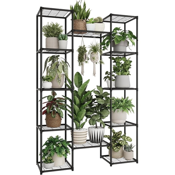 Metal Plant Stand Outdoor 62.2" Tall Plant Shelf for Plants 12 Pots Large Plant Sheves for Indoor Plants Living Room Heavy Duty Rack Garden Balcony Patio Hanging Planter