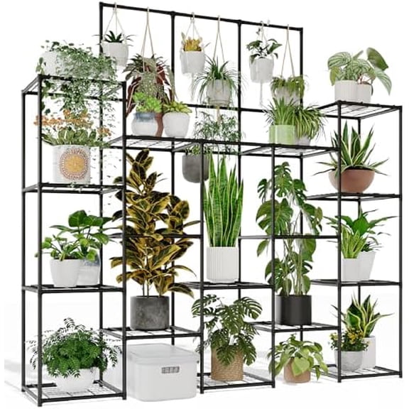 Metal Plant Stand Outdoor 63" Tall Plant Shelf for Plants 14-Tier Large Plant Sheves for Indoor Plants Living Room Heavy Duty Rack Garden Balcony Patio Hanging Planter