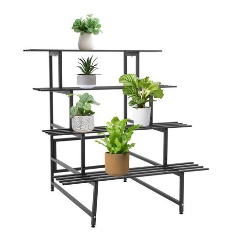Metal Plant Stand Planter Display Shelf Flower Pot Rack Garden Display Shelf Black Iron Tube High-temperature Baking Paint, Galvanizing Load Bearing Capacity 20kg/44lbs