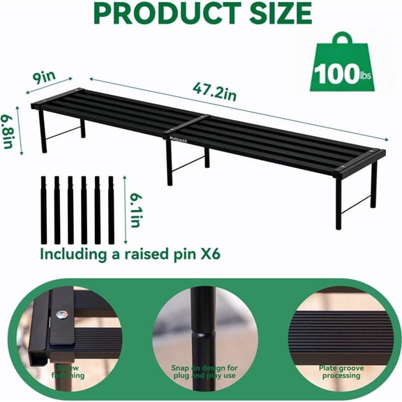 Metal Plant Stand, Rust-proof Aluminum Flower Pot Stand, Heavy Duty Planter Display Shelving for Balcony Garden Living Room Decorative (Black, 47.2 Inch)