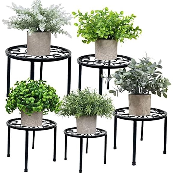 Metal Plant Stands 5-Pack, Heavy Duty Rustproof Iron Corner Flower Pot Stand Holder,Round Supports Display Rack Tiered Plant Stand Shelf For Indoor And Outdoor Multiple (Black)