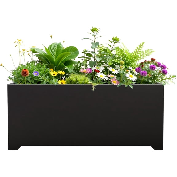 Metal Planter Box 36" L x 15" W x 15" H, Rectangular Trough Planter Box with 6 Drainage Holes & Raised Bottom, All-Weather Garden Planter Box for Outdoor Patio/Porch, Lawn, Black
