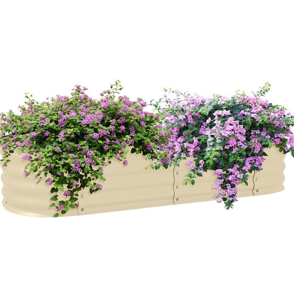 Metal Planter Box - 4.9' X 2' 1' Galvanized Raised Garden Bed With Edging For Herb & Veggie Cultivation, Cream 59" 24.5" 11.41", Outdoor Plant Growth,