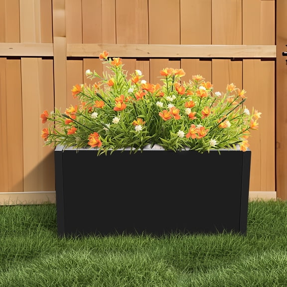 Metal Planter Box Black Rectangular Planter Box Flowers Plants Growing Box For Garden Patio Balcony 25*12*12in