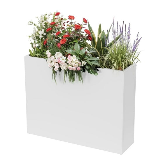 Metal Planter Box Outdoor Rectangular Planter, Large Planters for Outdoor/Indoor Plants with Drainage Holes and Removable Shelf, All-Weather Use, 38"L×10.2"W×30"H, White