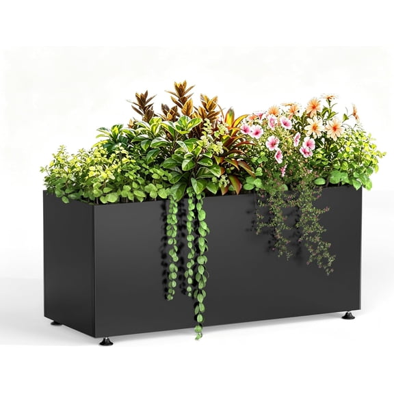 Metal Planter Box Outdoor Rectangular Steel Planter,Easy Assemble 38inBlack