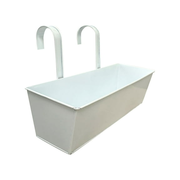 Metal Planter Box, Over The Rail Deck Hanging Planter, 30X10 In, White Coated, Outdoor Balcony Storage