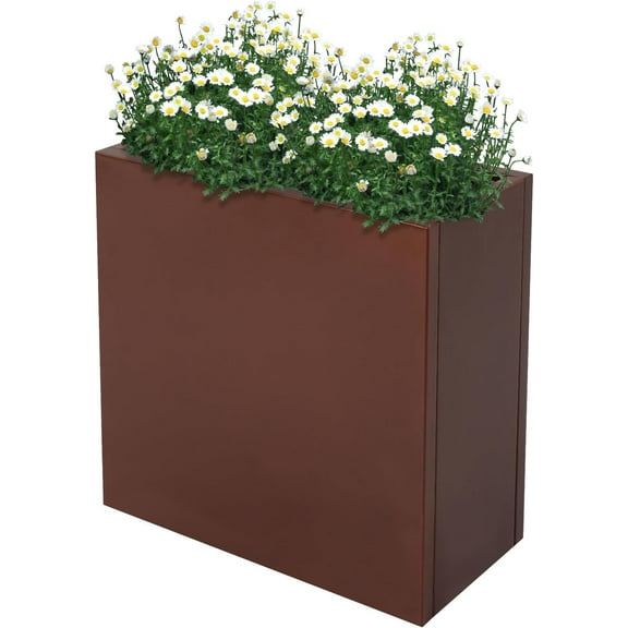 Metal Planter Box,Rectangular Planter Box Modern Outdoor Planters All-Weather Use and Drainage Holes for Deck,Patio,Front Porch 20.5*10*22in(Coffee)