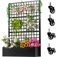 thumbnail image 1 of Metal Planter Box with Trellis,72"x47"x16"Galvanized Steel Outdoor Raised Garden Bed with Privacy Screen,with Drainage Holes & Lockable Casters for Climbing ,Vegetables,and Vines(Black-Grid), 1 of 7