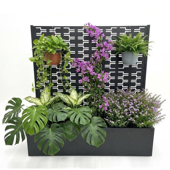 Metal Planter Box with Trellis and Wheels,47.1" Tall Raised Garden Bed with Privacy Screen Drainage Holes,Outdoor Privacy Planters for Climbing Plants, Flowers, Vegetables