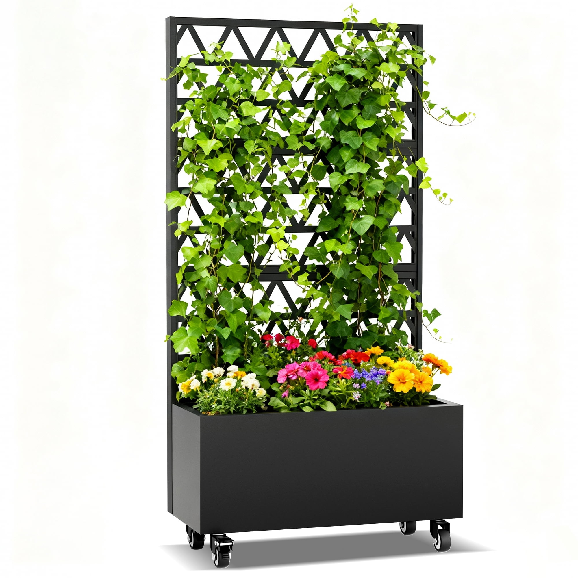 Metal Planter Box with Trellis Raised Garden Bed - 72.05"x35.83"x16.14", Trellis Privacy Screen for Climbing Plants, Vegetables, Vines