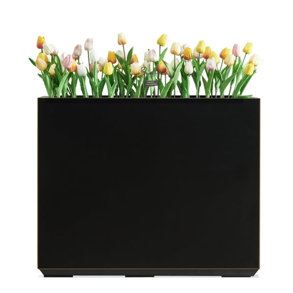 Metal Planter for Outdoor Plants 30Lx10Wx24H inches Tall Divider Planter Box 31 Pounds Black with Copper Rim