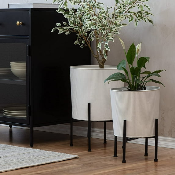 Metal Planters with Stand - Set of 2, White (PL-WHT-SET-3003)