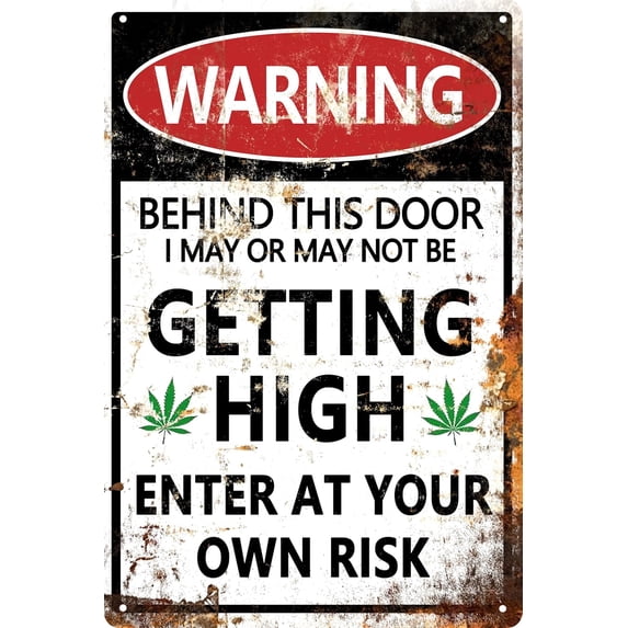 Metal Plaque Sign Warning Behind This Door I May Or May Not Be Getting At Your Own Risk Tin Sign Retro Vintage Wall Decor For Home Bar Kitchen Pub Wall Decor Signs Boys Women Gift 12x8 inch