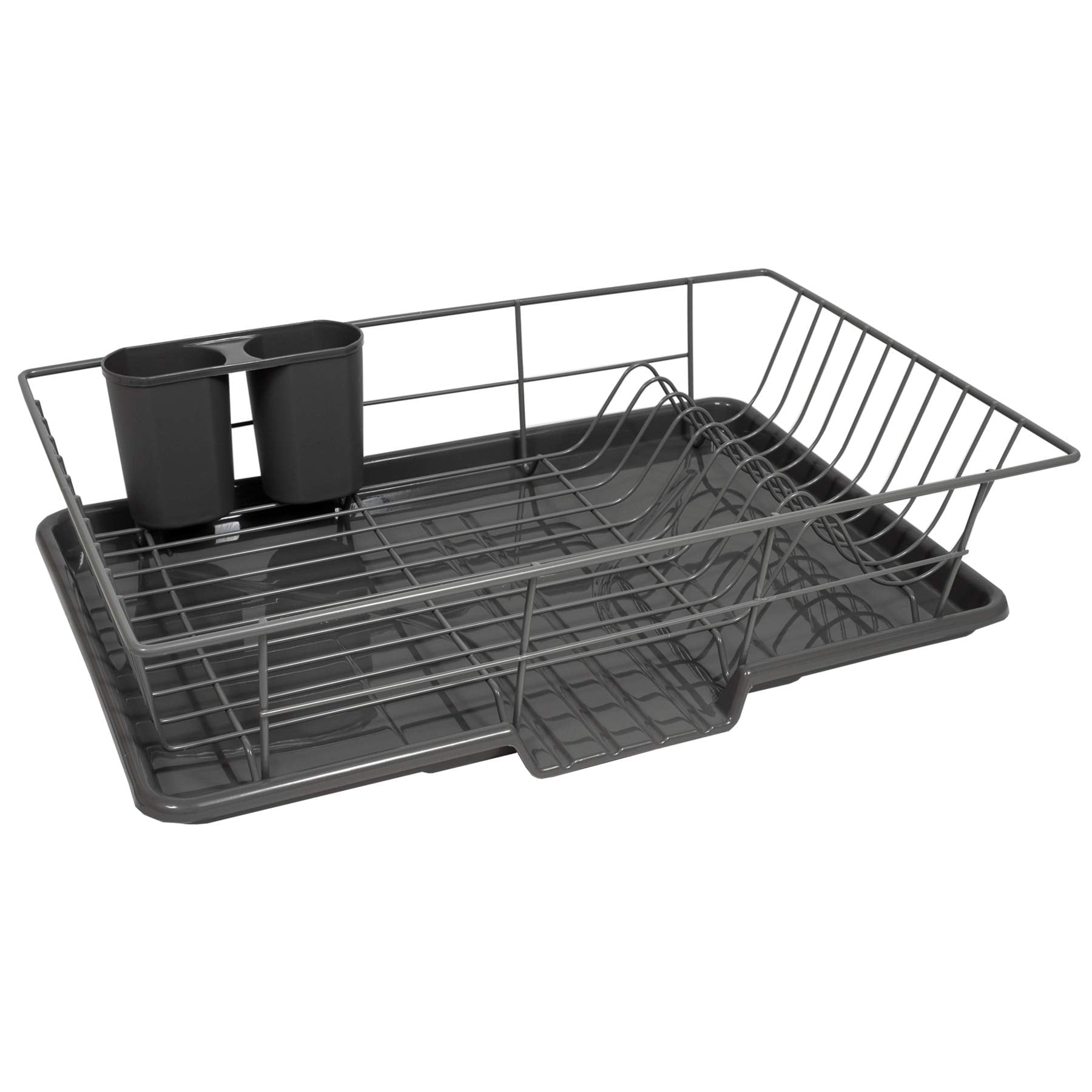 Metal, Plasic 3 Piece Dish Drainer Rack Set with Drying Board and Utensil Holder, 17" x 12" x 5", Beige