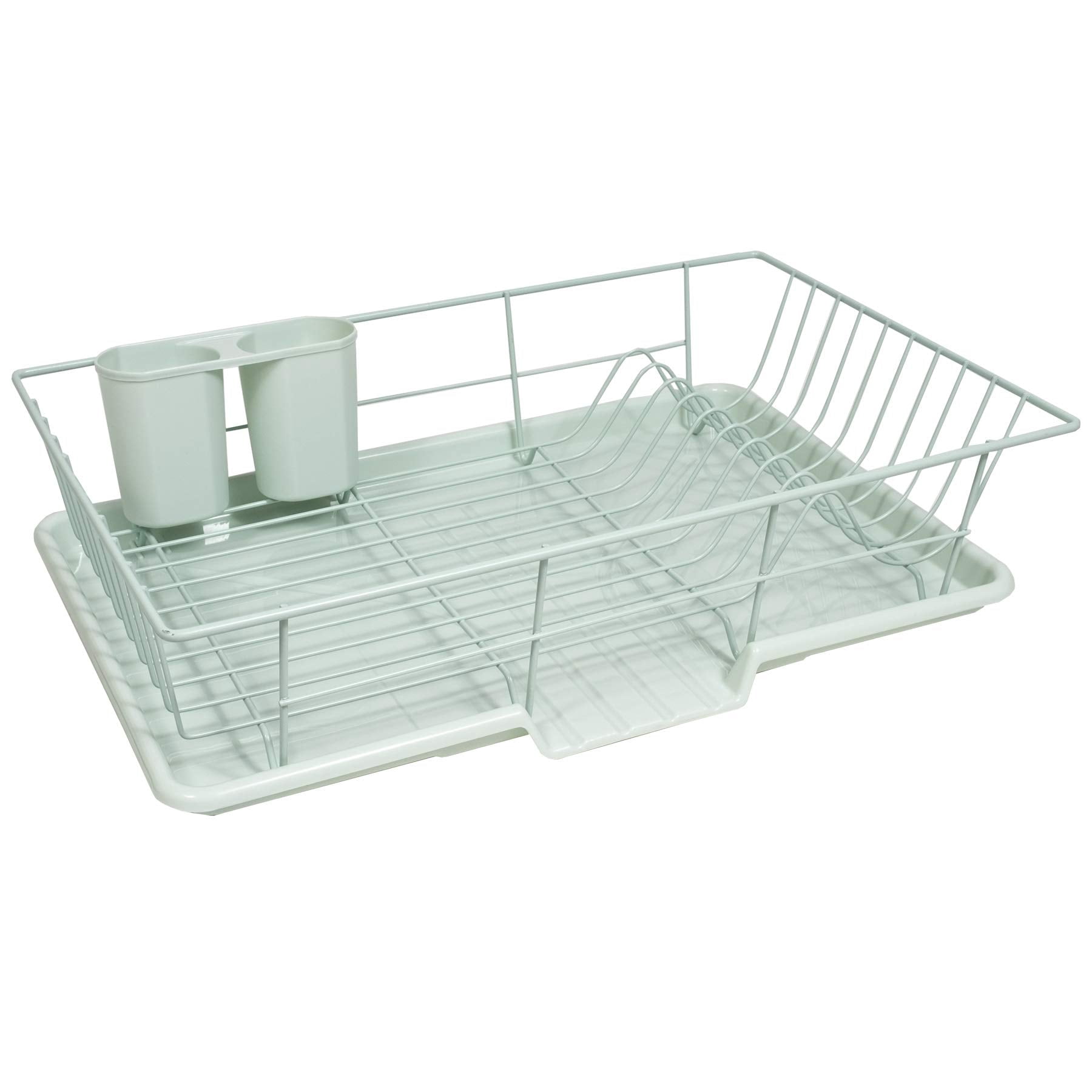 Metal, Plasic 3 Piece Dish Drainer Rack Set with Drying Board and Utensil Holder, 17" x 12" x 5", Beige