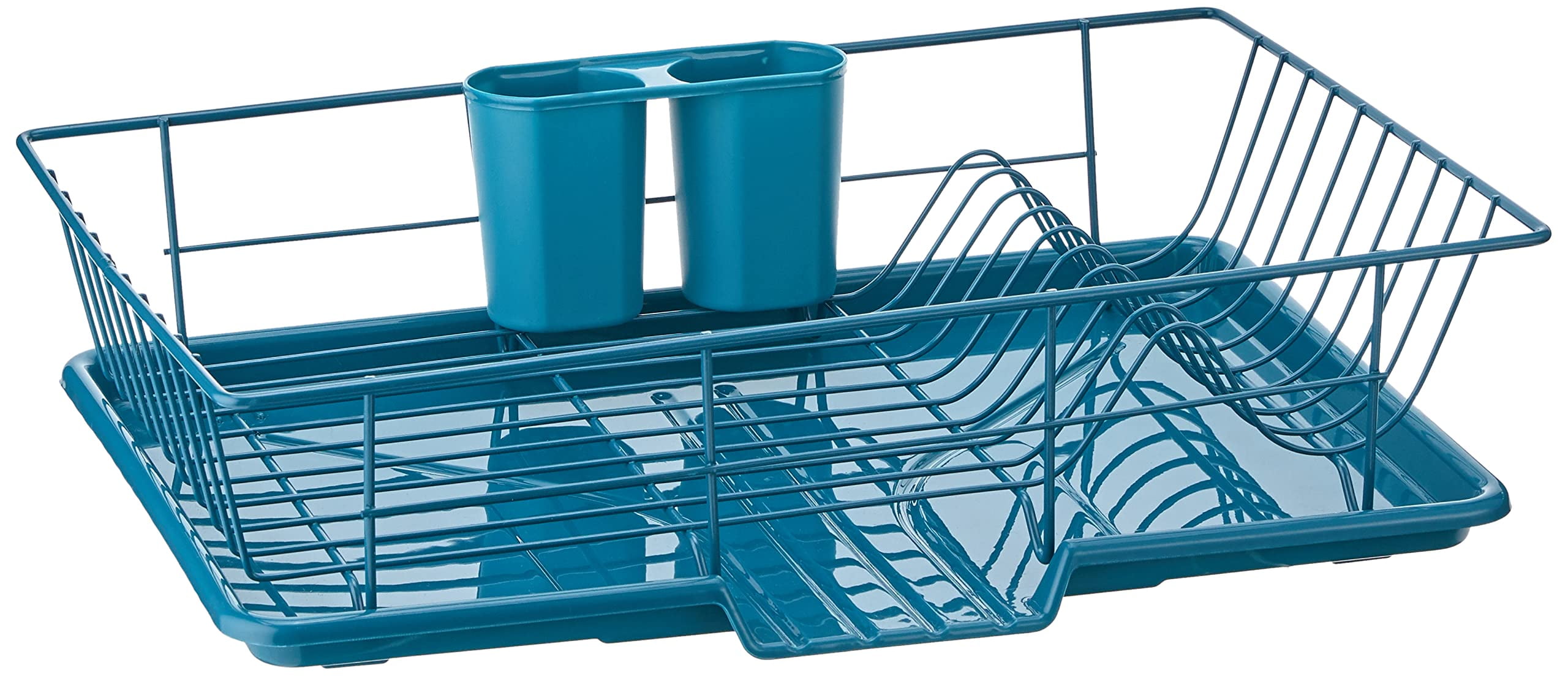 Metal, Plasic 3 Piece Dish Drainer Rack Set with Drying Board and Utensil Holder, 17" x 12" x 5", Beige