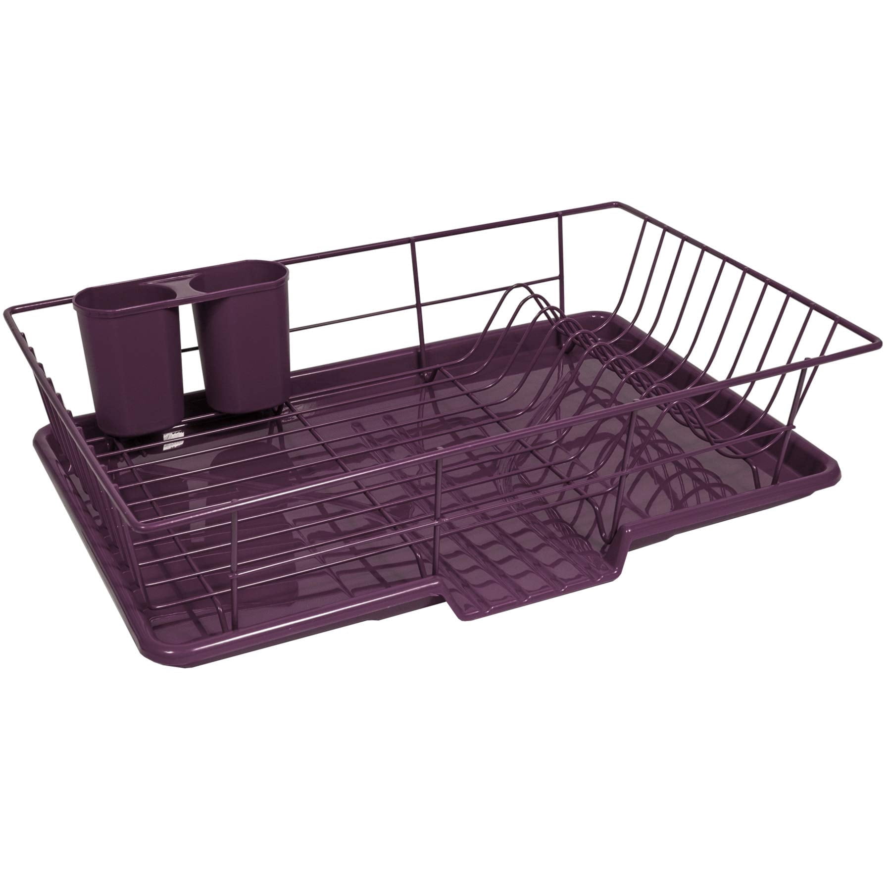 Metal, Plasic 3 Piece Dish Drainer Rack Set with Drying Board and Utensil Holder, 17" x 12" x 5", Beige