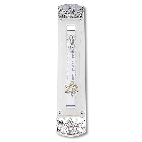 Silver-Tone, See-Through Mezuzah Case, 8" - Made in Israel