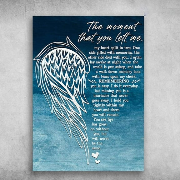 Metal Plate Tin Sign Angel Wings The Moment That You Left Me My Heart was Split in Two One Side was Filled with Memories Vintage Metal Signs 8 x 12 Inches