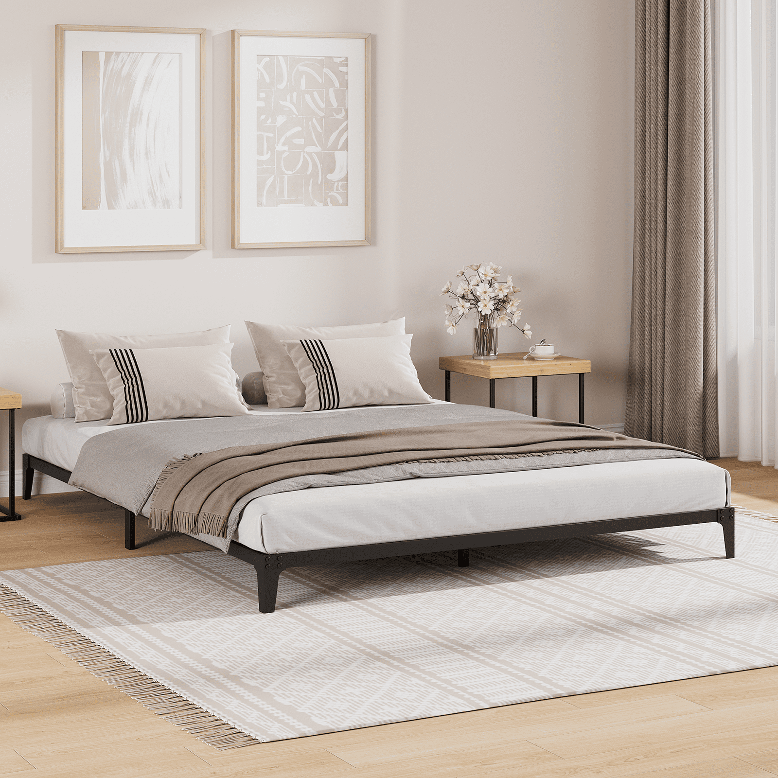 Metal Platform 6 Inch Low Bed Frame with Wrought Rod Design, Features ...