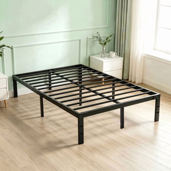Metal Platform Bed Frame, 12 Inch Heavy Duty Steel Slats Mattress Foundation, No Box Spring Needed, Quiet Silent Bedframe with Storage, Full, Black