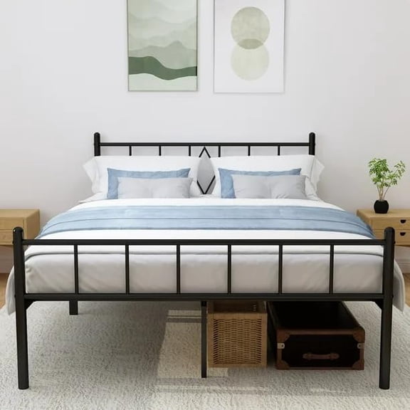 Metal Platform Bed Frame, Full 14 Inch Bed Frame with Under Bed Storage, Steel Slat Mattress Support, No Box Spring Needed, Easy Assembly, Black