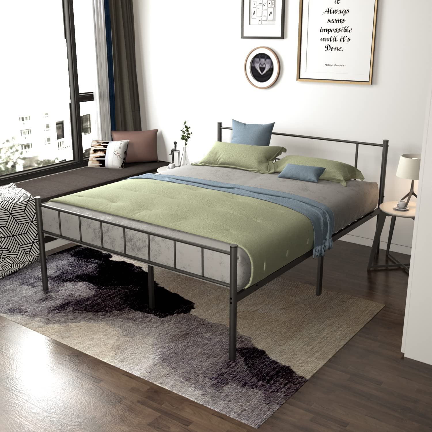 Bednowitz King Metal Platform Bed Frame, 12 Inch King-Size