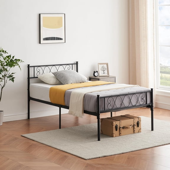 Metal Platform Bed Frame with Headboard & Footboard, Steel Slat Support, 13.7" Underbed Storage, Noise-Free, No Box Spring Needed, Easy Assembly - Full, Black