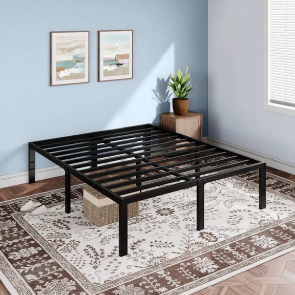Metal Platform Bed Frame with Headboard (Twin/Full/Queen/King) - 16.5" Under-Bed Storage, Sturdy Slats, No Box Spring Needed, Easy Assembly for Bedroom Decor
