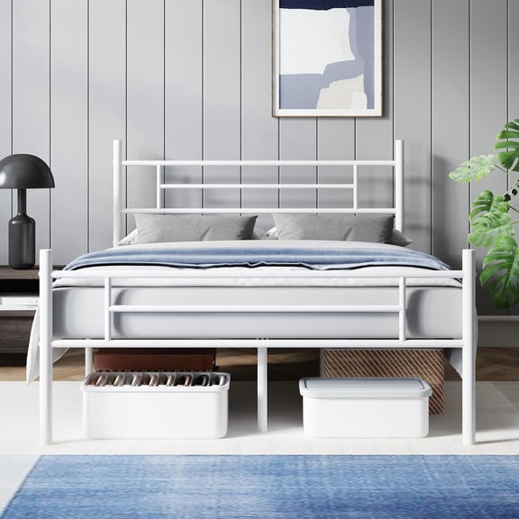 Metal Platform Bed Frame King Size with Classical Headboard and Footboard, 14 Inch, Under Bed Storage, Strong Metal Slats Support, Mattress Foundation, No Box Spring Needed