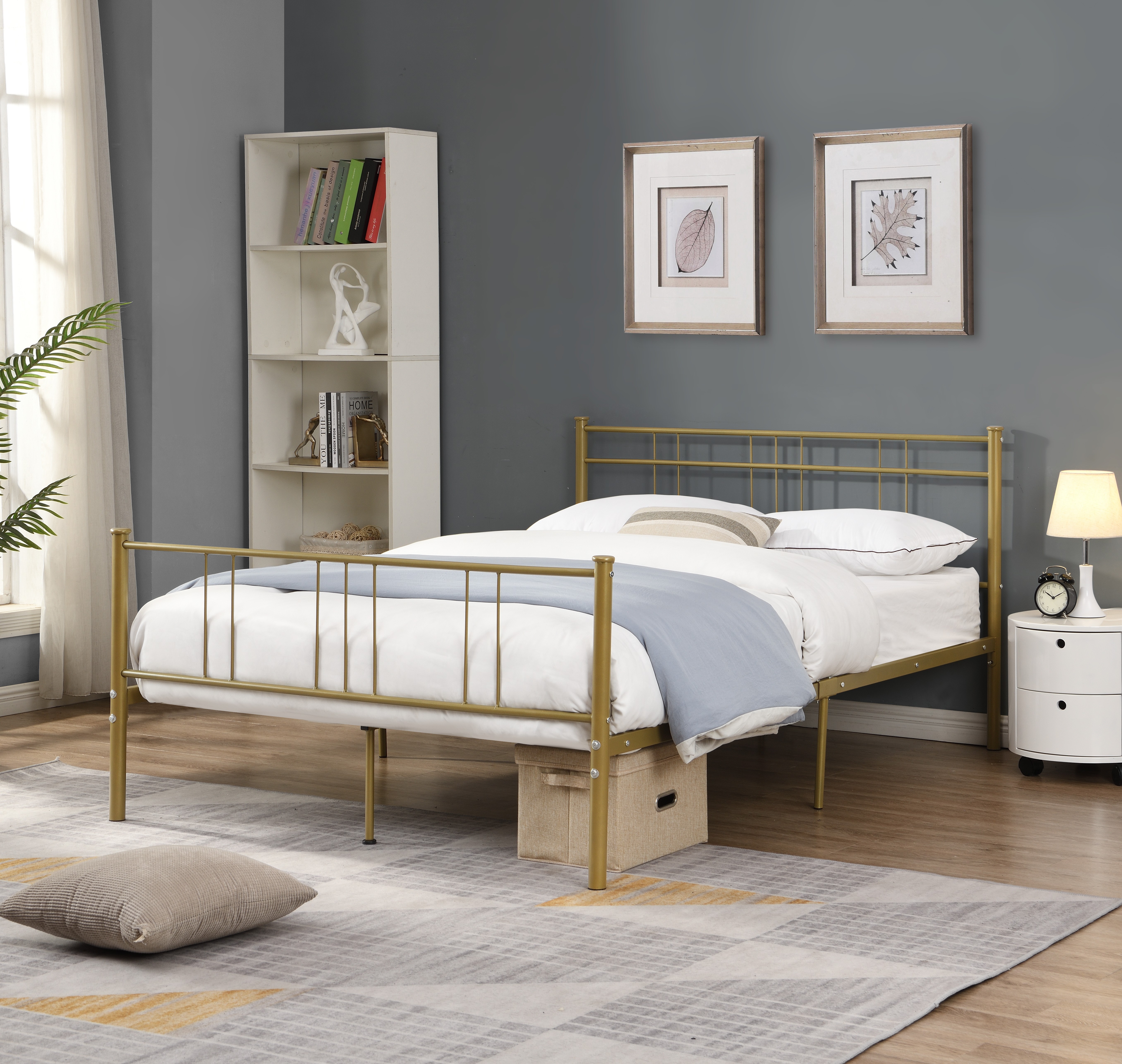 Metal Platform Bed Frame / Mattress Foundation / Noise-free and Non-slip Standard Steel Bed Platform /Modern Appearance / No Box Spring Needed /under The Bed Storage / 78"*56.7"*35.4", Gold
