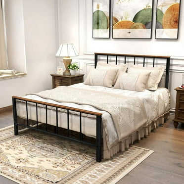 Metal Platform Bed Frame, UHOMEPRO Full Size Bed Frame with Headboard and Footboard, Bed Frame No Box Spring Needed, Full Bed Frame for Kids Adult, Iron Bed Frame for Bedroom Furniture, Black, W15306