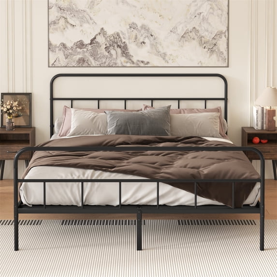 Metal Platform Bed Frame with Headboard, Heavy Duty Metal Bed Frame with Under Bed Storage, No Box Spring Needed(King)