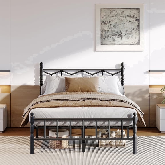 Apextella 14 in Full Metal Platform Bed Frame with Headboard and Footboard, No Box Spring Needed, Underbed Storage, Black