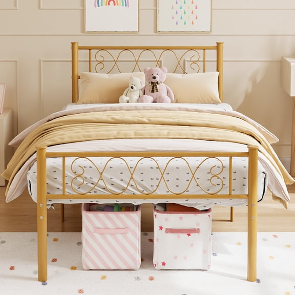 Metal Platform Bed Frame with Heart Headboard & Footboard, Heavy Duty Iron Bed, Underbed Storage, No Box Spring Needed, Noise-Free, Easy Assembly