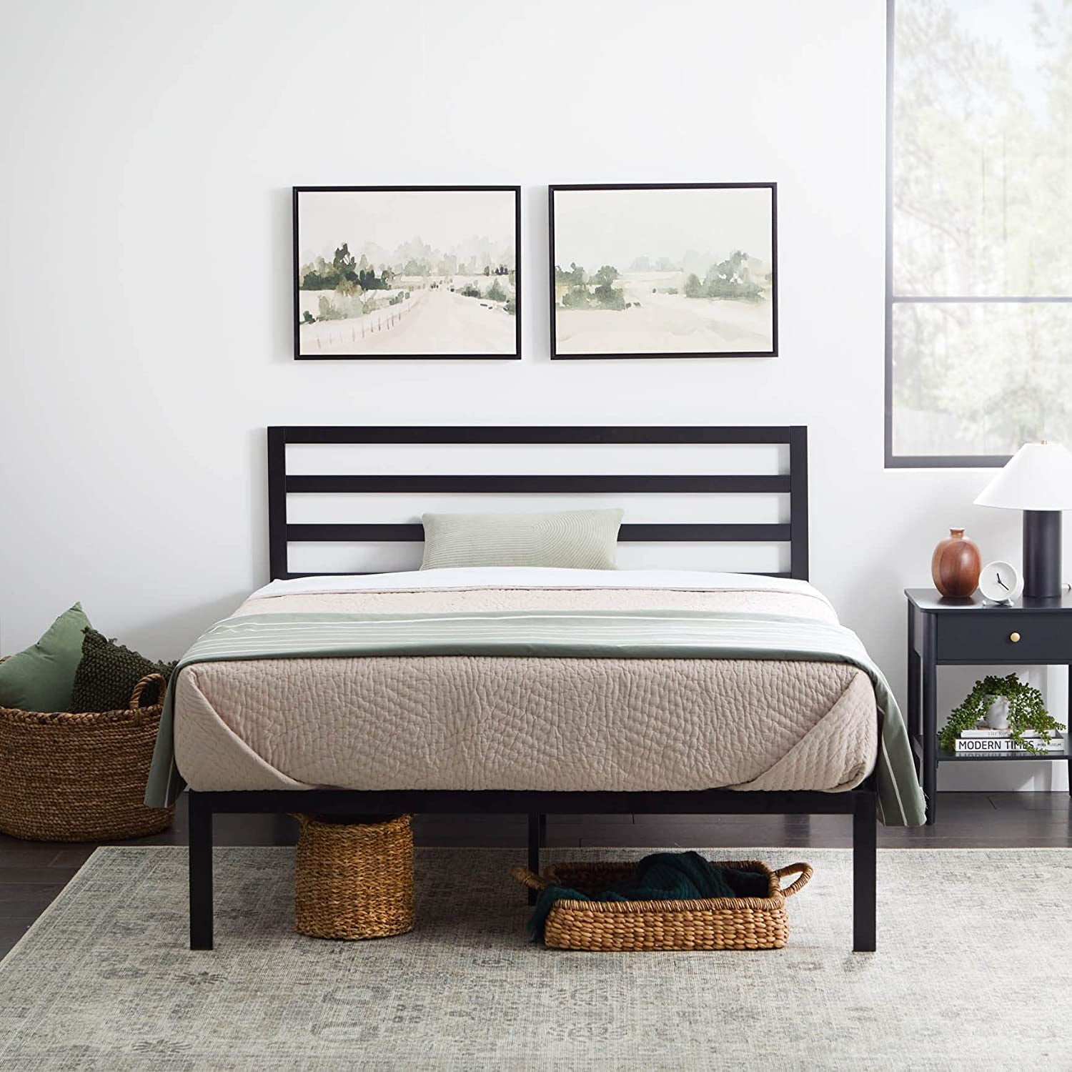 Metal Platform Bed Frame with Metal Headboard Box Spring Not Required