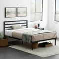 thumbnail image 1 of Metal Platform Bed Frame with Metal Headboard - Box Spring Not Required - Wood Slat Support  Grey  Full, 1 of 6