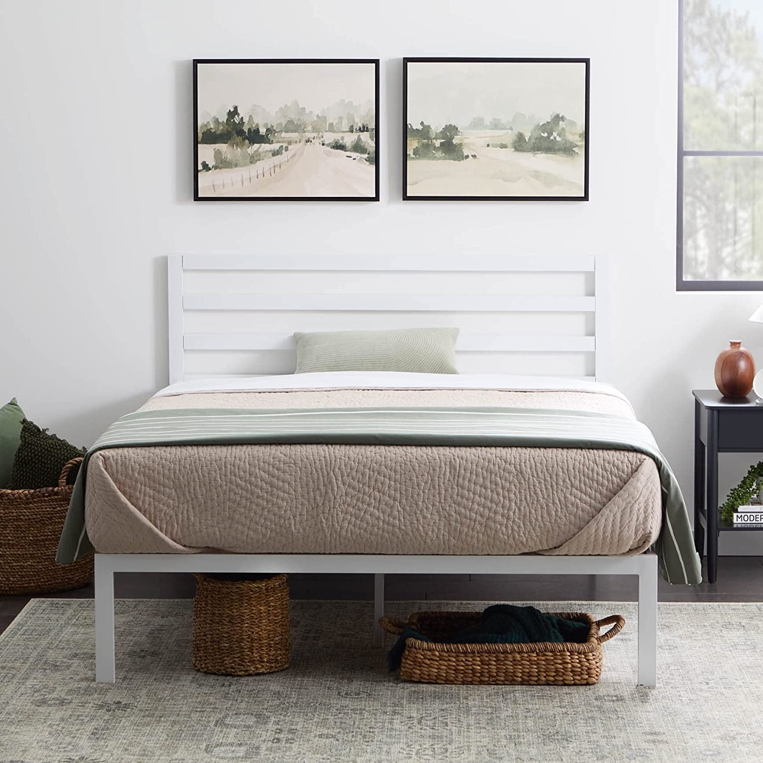 Metal Platform Bed Frame with Metal Headboard Box Spring Not Required