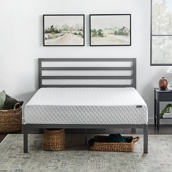 Metal Platform Bed Frame with Metal Headboard - Box Spring Not Required - Wood Slat Support Grey Full