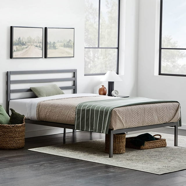 Metal Platform Bed Frame with Metal Headboard - Box Spring Not Required ...