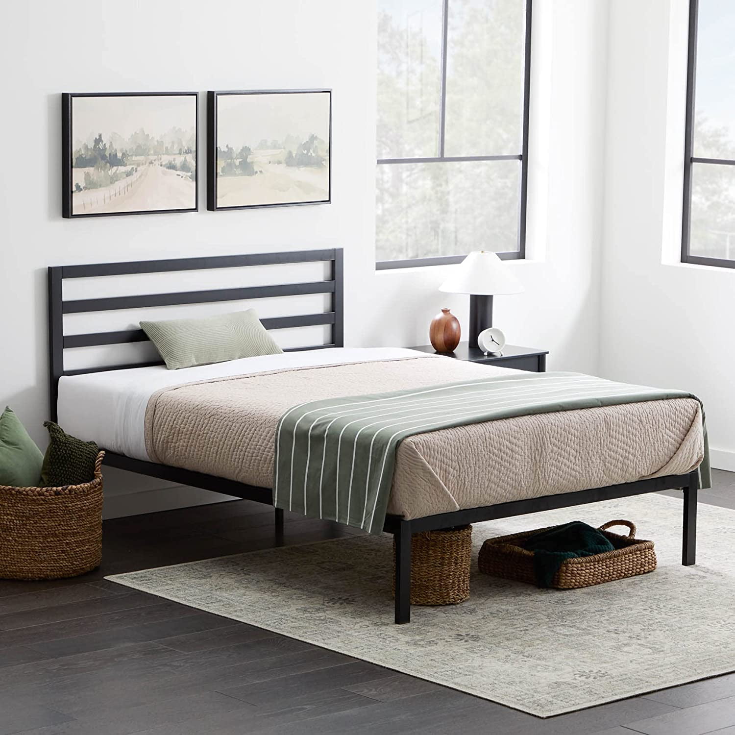 Metal Platform Bed Frame with Metal Headboard Box Spring Not Required