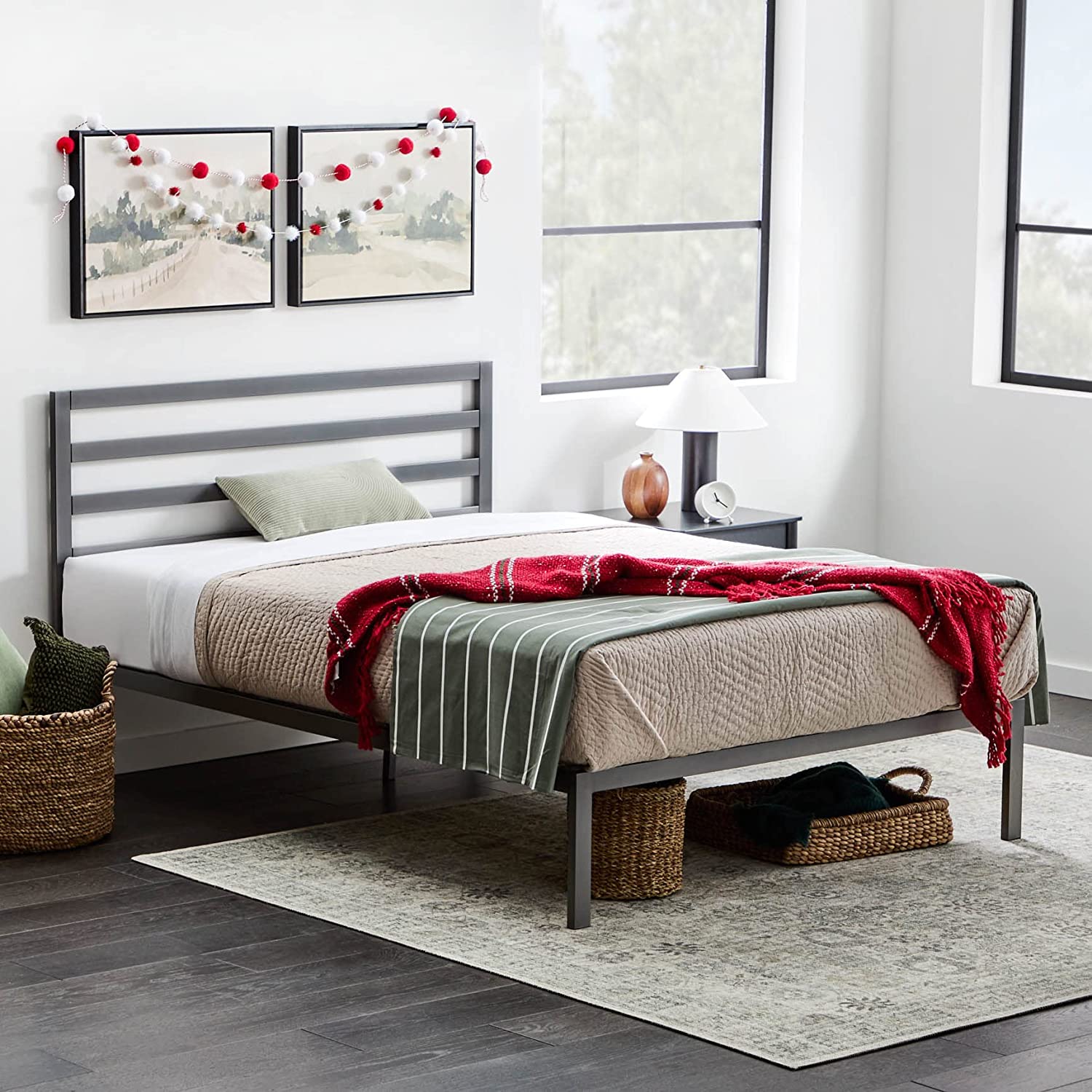 Metal Platform Bed Frame with Metal Headboard Box Spring Not Required