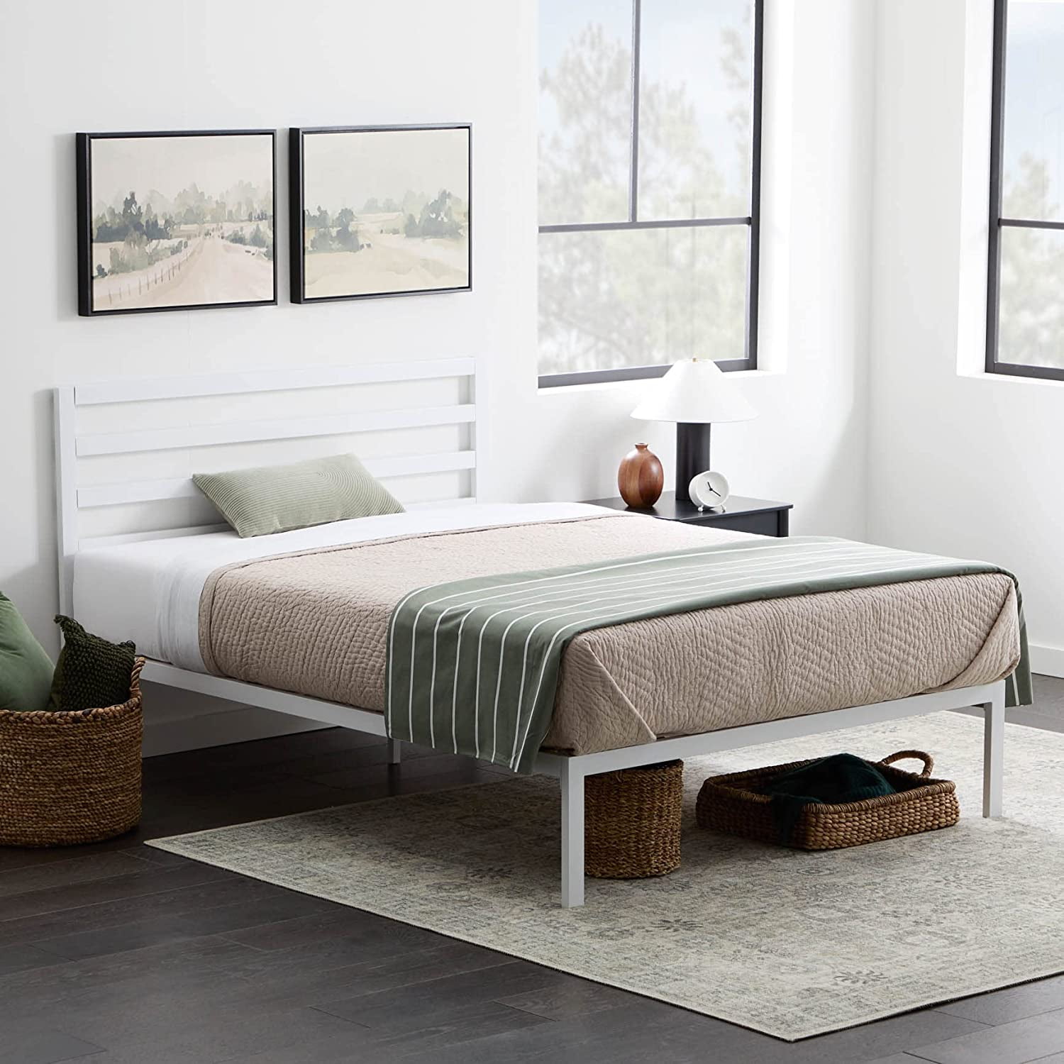 Metal Platform Bed Frame with Metal Headboard Box Spring Not Required