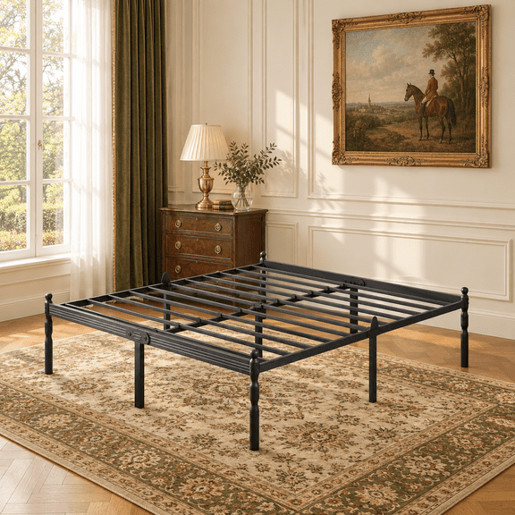 Apextella 18 in King Metal Platform Bed Frame, Anti-Slip, No Box Spring Needed, Underbed Storage, Black
